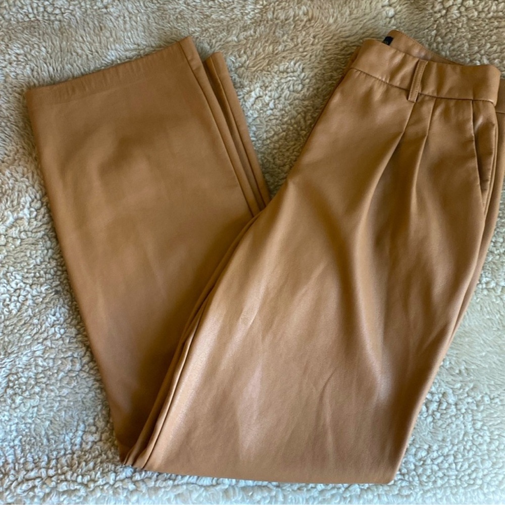 House of Harlow 1960 Pants Size 6 Tan Vegan Faux Leather Wide Leg High Rise